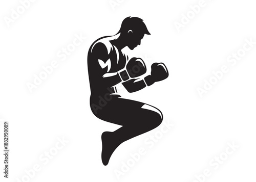 boxing logo silhouette vector, boxer logo silhouette illustration, boxing gloves logo vector, kick boxing silhouette logo vector design, boxing fighter man logo vector silhouette on white background