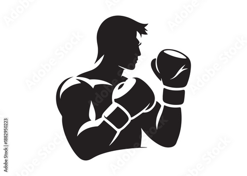 boxing logo silhouette vector, boxer logo silhouette illustration, boxing gloves logo vector, kick boxing silhouette logo vector design, boxing fighter man logo vector silhouette on white background