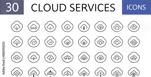 Cohesive cloud services icon collection with 30 modern symbols for technology and computing