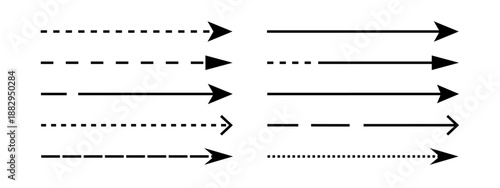 Set of straight long dashed arrow vector icons