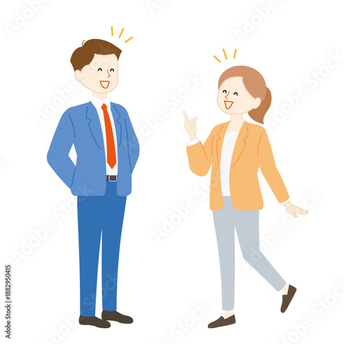 笑顔で話し合う男女のビジネスシーンイラスト