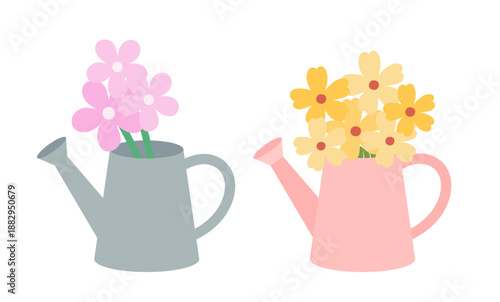 Set Of Spring Flower Watering Can Clipart.
Floral Watering Can Spring Clipart Collection.
Cute Garden Watering Can with Flowers Flat Vector.
Transparent background.
