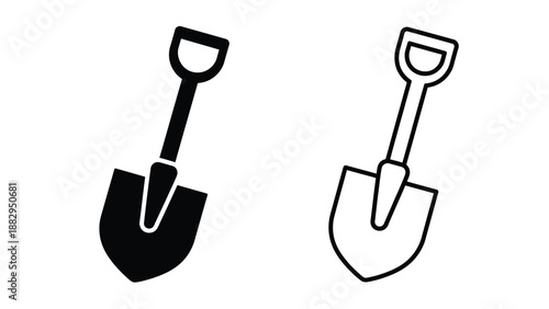 two black and white shovel icons isolated on a white background
