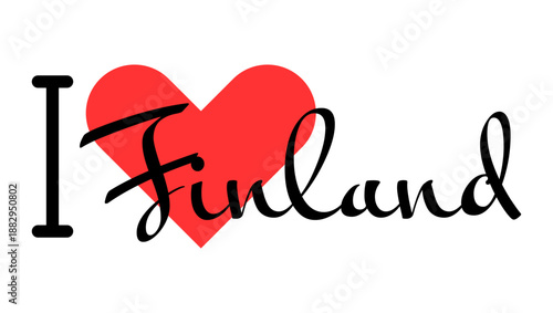 I love Finland. Hand drawn letters with red heart. Vector illustration, lettering in modern design