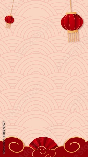 Chinese New Year background pattern present for holiday celebration greeting card potrait video. Chinese style oriental ornament gold decoration with copy space.