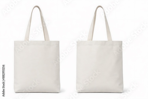 Women's blank white canvas fabric tote bag for mockup front and back view design. Isolated on white background.