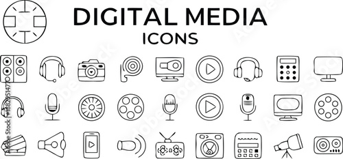 Digital media icons set for technology and communication concepts