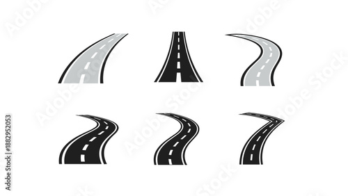 Curved Road Collection Journey Direction Travel Path Highway Icons.