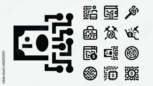 Cryptocurrency and blockchain icons set