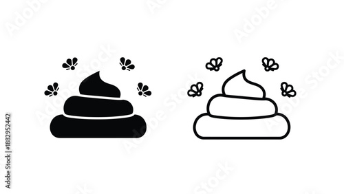 two simple icons depicting piles of excrement surrounded by small flower shapes