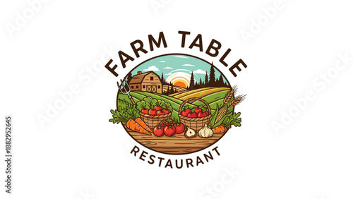 Farm Table Restaurant Logo Design Element.