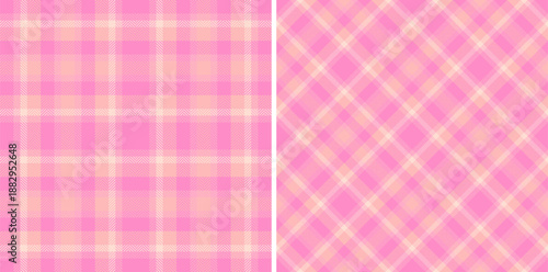 Soft pink plaid textures, seamless and tileable. Ideal for baby products, feminine designs, and pastel themed backgrounds. Creates a warm, comforting feel.