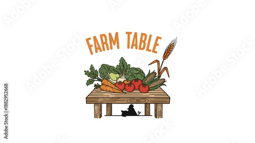 Fresh Vegetables and Fruits on Table.