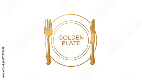Golden Plate with Fork and Knife.