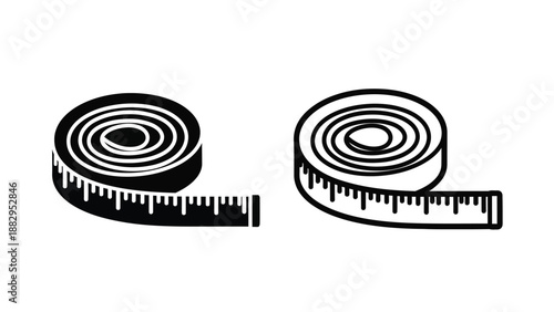 two spools of measuring tape black and white vector illustration design