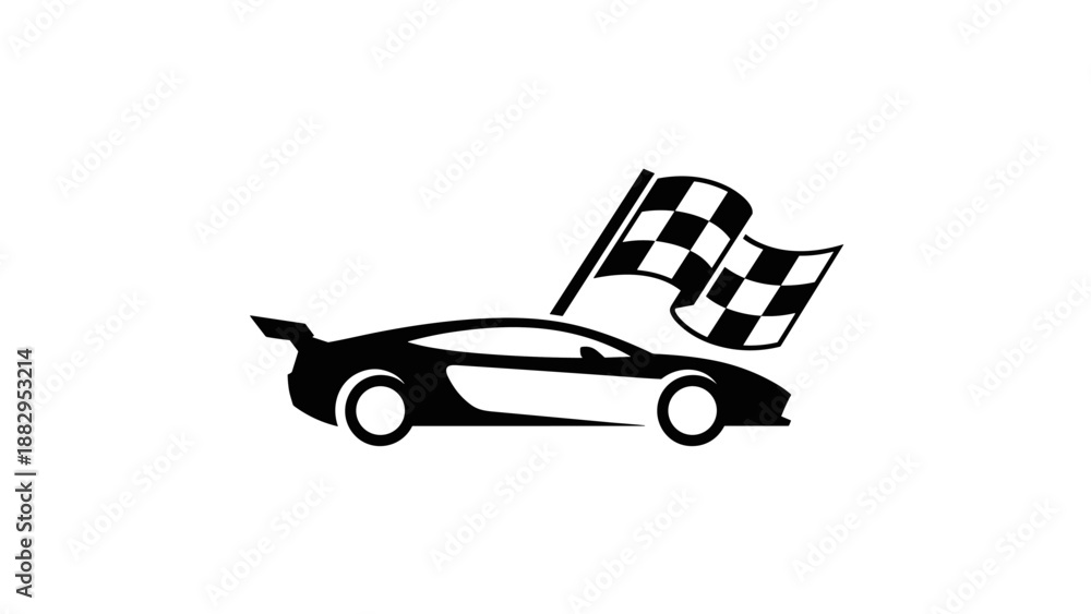 Fototapeta premium Race Car with Checkered Flag Icon - Speed Victory Motorsport.
