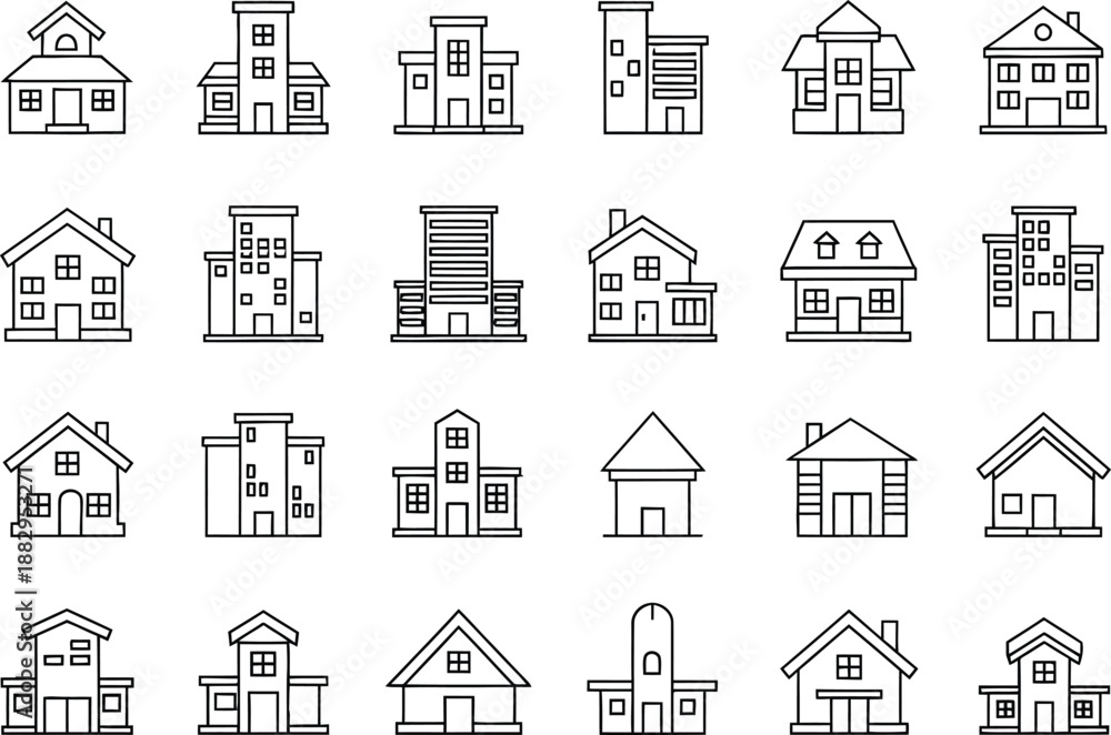 Fototapeta premium Collection of 20 simple house and building line drawings
