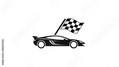 Sports Car with Racing Flag - Victory and Speed Concept.