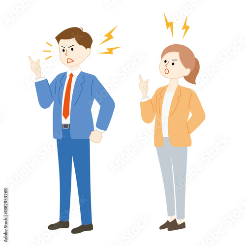 ガミガミ怒る男女のビジネスシーンイラスト