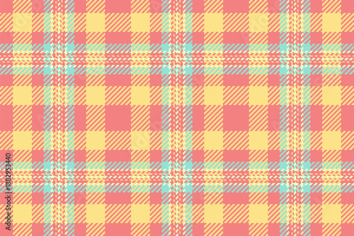 Contour textile fabric background, argyle tartan texture pattern. Hounds tooth seamless plaid vector check in light coral and yellow colors.