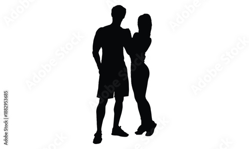 Vector illustration of a happy family including a mother and father,  with silhouettes of a young woman and couple dancing to celebrate love and parenthood