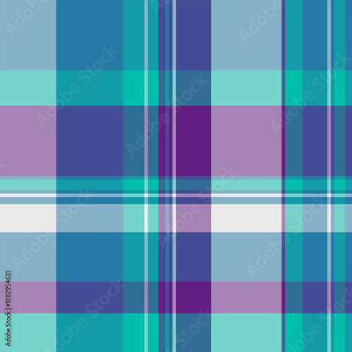 Multicolored texture pattern tartan, handkerchief check fabric seamless. Pixel textile background plaid vector in cyan and teal colors.