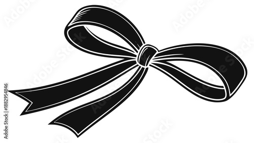 A minimalist black bow icon with a white outline on a transparent background