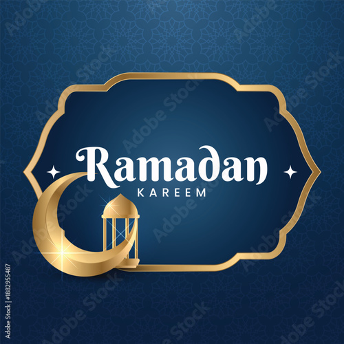 Islamic greetings ramadan kareem template with golden lantern and crescent moon.