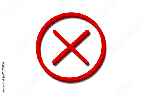 Red 3D cross mark in circle isolated on transparent background. x sign, cross mark, cancel or reject icon, wrong sign, incorrect symbol for design. Vector illustration.
