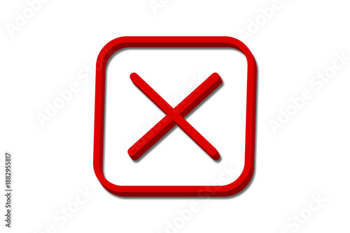 Red 3D cross mark in squire box isolated on transparent background. x sign, cross mark, cancel or reject icon, wrong sign, incorrect symbol, forbidden icon for design. Vector illustration.