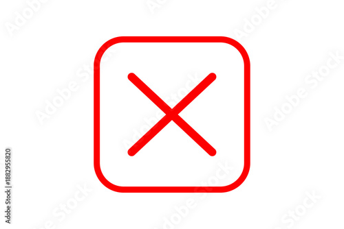 Red cross mark in squire box isolated on transparent background. x sign, cross mark, cancel or reject icon, wrong sign, incorrect symbol, forbidden icon for design. Vector illustration.