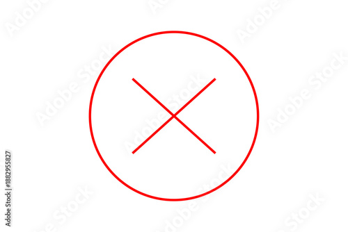 Red thin stroke line cross mark in circle forbidden icon isolated on transparent background. x sign, cross mark, cancel or reject icon, wrong sign, incorrect symbol for design. Vector illustration.