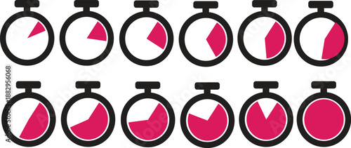 Stopwatch Timing Progress Icons Set Pink Flat Minimal Vector Style