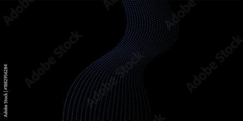 Flowing dot particles light wave pattern halftone blue and green gradient smooth curve shape isolated on black background. Vector in concept of technology, science, music, modern arts 