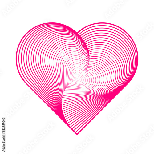 Heart composed of many small heart shapes. Abstract geometric modern linear design element in pink color. Romantic symbol for Valentine’s Day, love cards, wedding invitations, posters, branding.