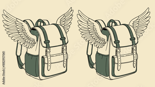 Two winged backpacks symbolizing freedom and travel ready for adventure.