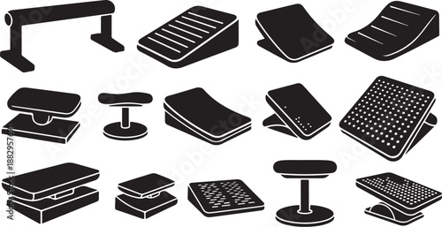 Collection of various ergonomic office chair footrests illustrated