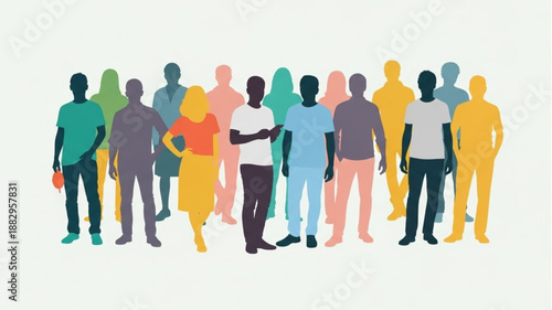 Diverse Group of People Silhouettes Standing Together.