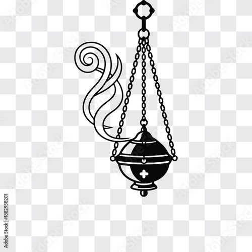 Orthodox Incense Censer Silhouette with Chains and Smoke Sacred Ritual