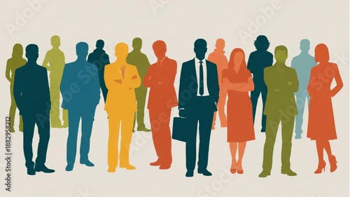 Diverse Group of Business People Silhouettes Standing Together.