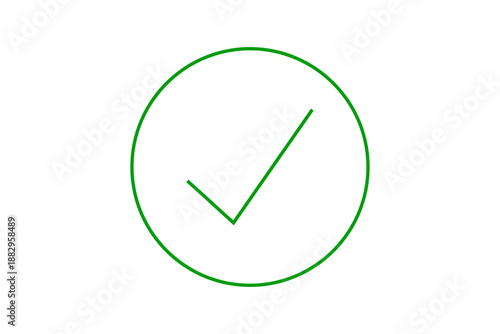 Green thin stroke line checkmark in circle isolated on transparent background. Tick mark, positive sign, yes icon, correct symbol, approved icon for design. Vector illustration.