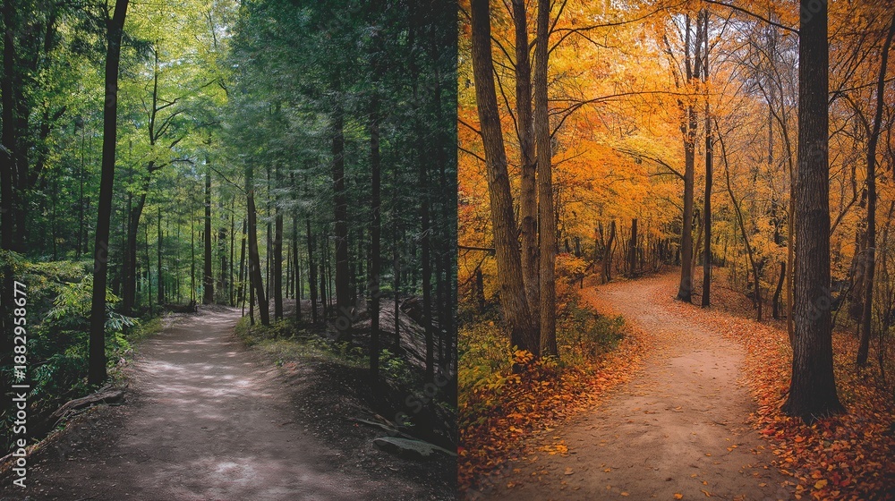 Fototapeta premium Scenic Pathway Through Vibrant Forest Seasons