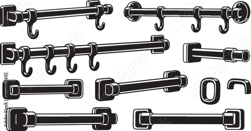Collection of various metal hooks and bars