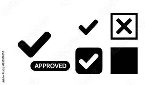 Approved and Rejected Symbols. Flat Vector Icon Set