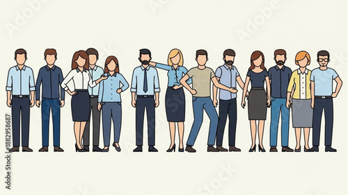 Diverse Group of People Standing Together in a Line.