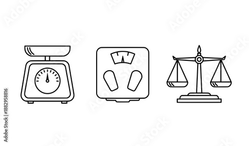 Minimal Weighing Scale Icons Vector. Measurement Web Set