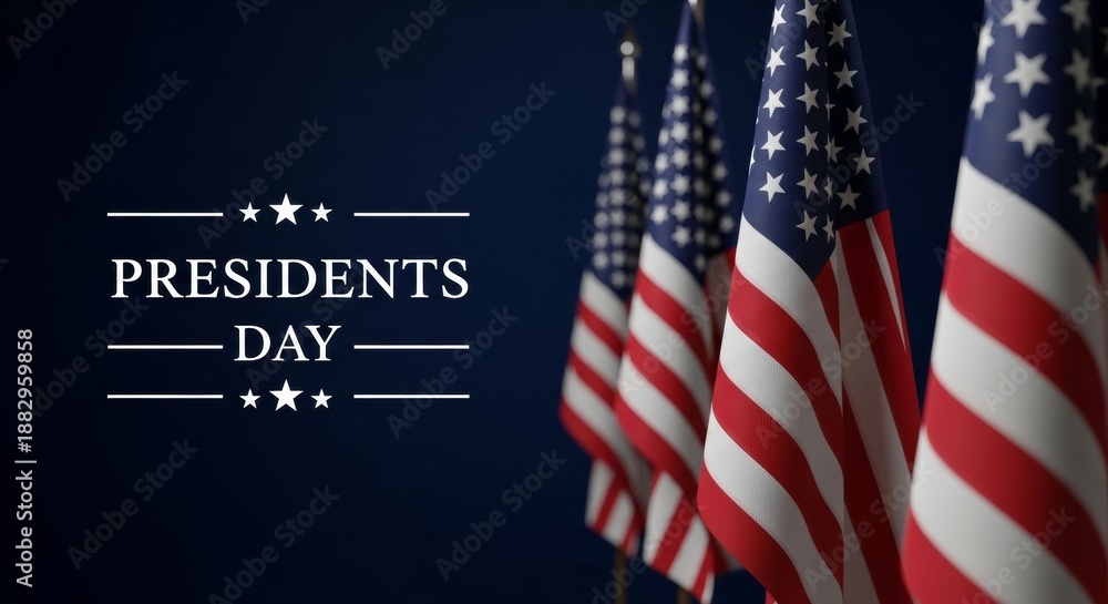 Fototapeta premium Happy Presidents Day holiday background with american flag and typography text