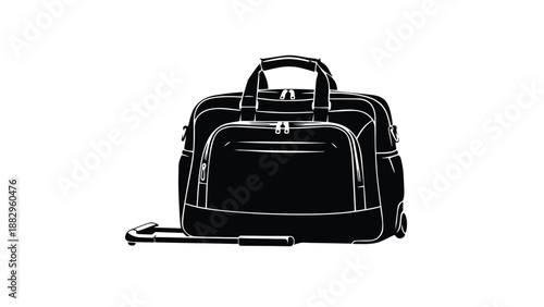 A sleek black luggage bag with a handle and wheels on a white background