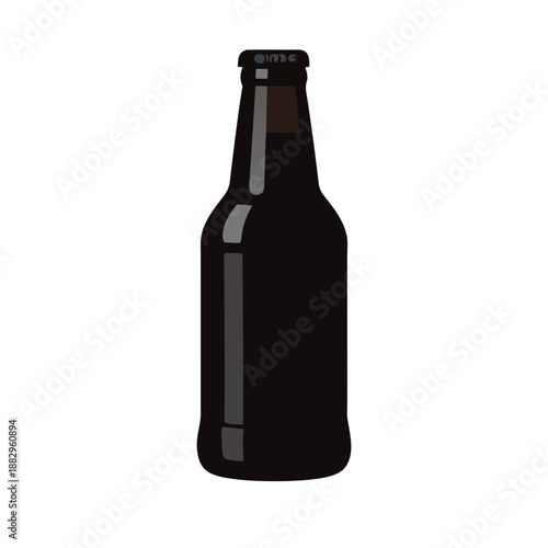 Dark Beer Bottle Silhouette Flat Vector Illustration
