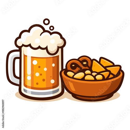 Beer Mug with Snacks Flat Vector Illustration